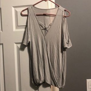 Striped cold shoulder T-shirt
